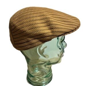 Vintage Kingsaur Newsboy Cabbie Hat Flat Cap Woven Tan Casual Golf Stretch OS